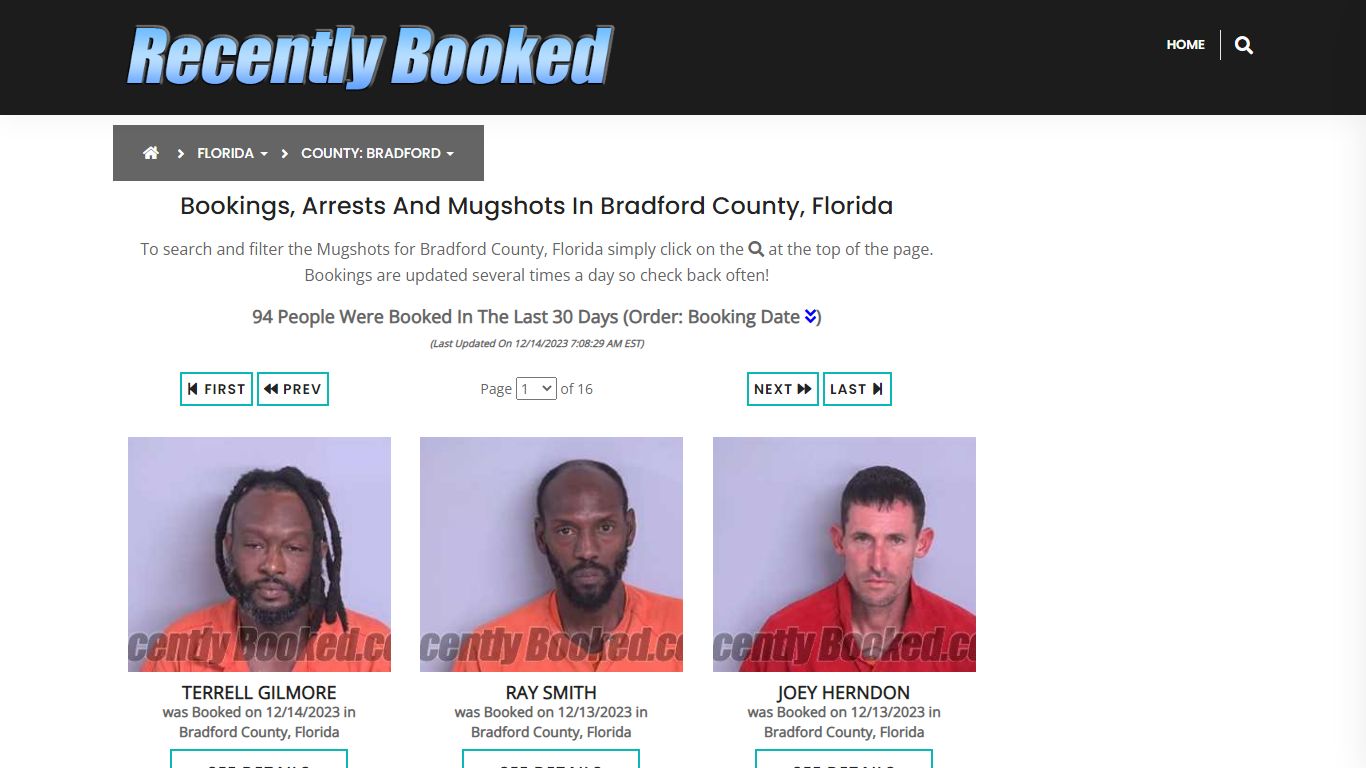 Recent bookings, Arrests, Mugshots in Bradford County, Florida